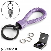 SERASAR, skórzany brelok [Strong] z kółkiem ze stali nierdzewnej - dodatkowe kółka na małe klucze - z pudełkiem prezentowym - kolor fioletowy