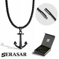 SERASAR, skórzany naszyjnik dla mężczyzn „Anchor”, czarny, 50 cm, wisior ze stali nierdzewnej, bezpieczne zapięcie, w zestawie pudełko na biżuterię, idealny prezent na Boże Narodzenie