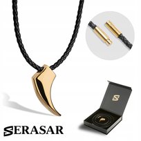 SERASAR, skórzany naszyjnik dla mężczyzn „Wilk”, kolor złoty, 50 cm, wisior ze stali nierdzewnej, bezpieczne zapięcie, w zestawie pudełko na biżuterię