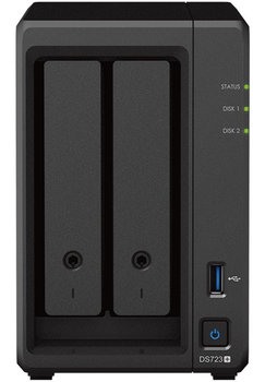 Serwer plików Synology DS723+ 2-bay, AMD Ryzen R1600 2-core 2.6 GHz, 16GB DDR4 RAM ECC, 2x M.2 2280 NVMe SSD, 2xGbE LAN, 2xUSB 3.2, 1xeSATA, PCIe 1 x - Synology