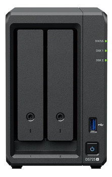Serwer plików Synology DS725+ 2-bay, AMD Ryzen R1600 2-core 2.6 GHz, 4GB DDR4 RAM ECC, 2x M.2 2280 NVMe SSD, 1,x2,5GbE, 1xGbE LAN, 2xUSB 3.2, 1xeSATA - Synology