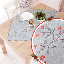 Serweta w kolorze szarym ze świątecznym haftem, rozmiar 85x85 cm, Jarzębinowy Blask