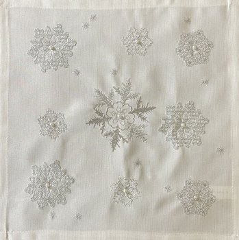 Serwetka bożonarodzeniowa, 40x40, Święta, biała z haftem w płatki śniegu, OS-308-A - Dekorart