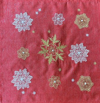 Serwetka bożonarodzeniowa, 40x40, Święta, czerwona z haftem w płatki śniegu, OS-308-C - Dekorart