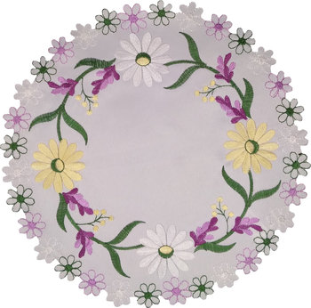 Serwetka z haftem, 30cm, biała w kwiaty, OH-245-A - Dekorart