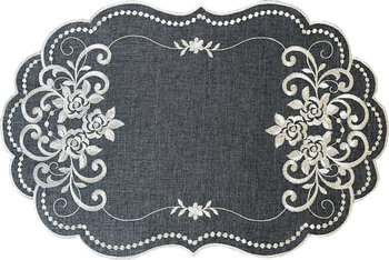Serwetka z haftem, 30x45, szara w kwiaty, OHG01-2 - Dekorart