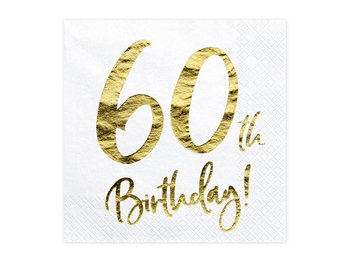 Serwetki 60th Birthday, biały, 33x33 cm, 20 sztuk - PartyDeco