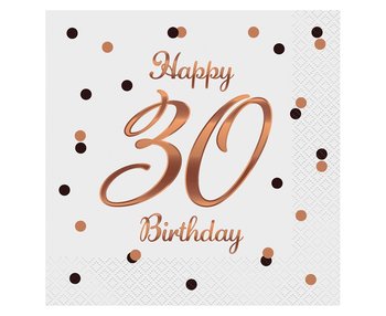 Serwetki B&C Happy 30 Birthday, Białe, Nadruk Różowo-Złoty, Certyfikat Fsc, 33X33 Cm/ 20 Szt. - GoDan