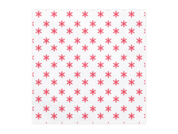 Serwetki, Czerwone Śnieżynki, białe, 33 cm, 20 sztuk - PartyDeco