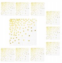 SERWETKI dekoracje papierowe NA STÓŁ URODZINY tort BIAŁY ZŁOTY 10szt