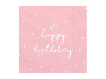 Serwetki, Happy Birthday, różowe, 33 cm, 20 sztuk - PartyDeco