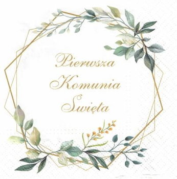 Serwetki Komunia Gałązka Eukaliptusa Napis Pierwsza Komunia Święta - PartyDeco