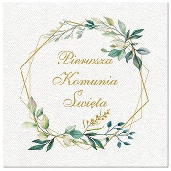 Serwetki papierowe na KOMUNIE ŚWIĘTĄ złote białe KOMUNIJNE liście x20szt - Paw Decor Collection