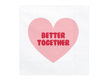 Serwetki, Serce - Better Together, białe, 33 cm, 20 sztuk - PartyDeco