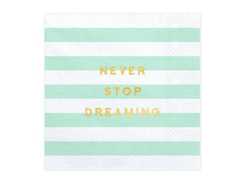 Serwetki Yummy - Never stop dreaming, miętowy, 33x33 cm, 20 sztuk - PartyDeco