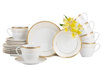 Serwis herbaciany polska porcelana 12 elementów biały / złoty wzór dla 6 os. AGAWA GOLD Konsimo - Konsimo