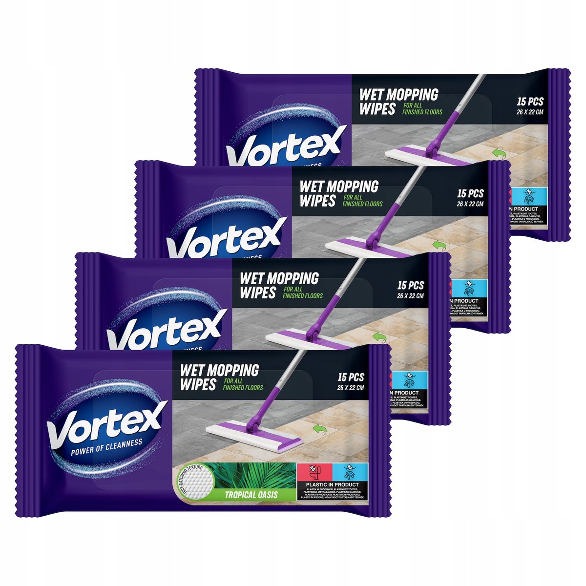 Set Wet Mopping Wipes Tropical Oasis VORTEX Floor Cleaner 15 pcs x 4 ...