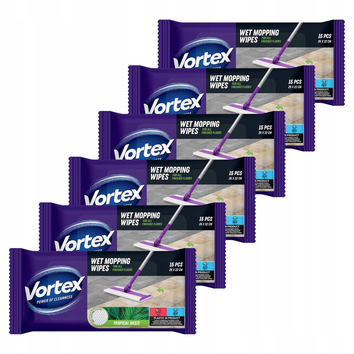 Set Wet Mopping Wipes Tropical Oasis VORTEX Floor Cleaner 15 pcs x 6 ...