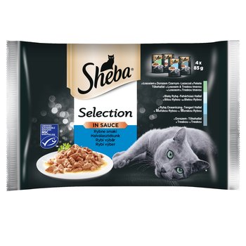 SHEBA saszetka 4x85g Selection in Sauce Smaki Rybne - mokra karma dla kotów w sosie (z białą rybą, z łososiem, z dorszem, z tuńczykiem) - Sheba