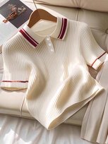 SHEIN BEŻOWA KOSZULKA POLO PRĄŻKOWANA Z CZERWONĄ LINIĄ L 11LA Shein
