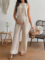 SHEIN BEŻOWE SPODNIE CIĄŻOWE CASUAL Z WIĄZANIEM I SZEROKĄ NOGAWKĄ XS 1MA Shein