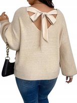 SHEIN BEŻOWY SWETER Z WIĄZANIEM I GŁĘBOKIM DEKOLTEM V 46 1KA Shein