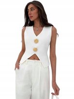 SHEIN BIAŁA ELEGANCKA BLUZKA BEZ RĘKAWÓW Z KWIATAMI 38 1GC Shein