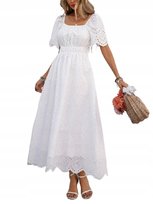 SHEIN BIAŁA SUKIENKA Z AŻUROWYM WZOREM BOHO 40/42 11KA Shein