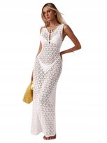 SHEIN BIAŁA TUNIKA PLAŻOWA MAXI Z AŻUROWYM WZOREM S 1HB Shein