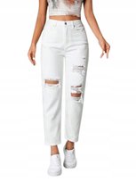 SHEIN BIAŁE JEANSY MOM JEANS Z PRZETARCIAMI I ZAMKIEM 38 11ED Shein