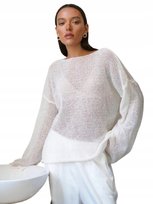 SHEIN BIAŁY SWETER DAMSKI Z DEKOLTEM ŁÓDKA I DŁUGIM RĘKAWEM S 11GA Shein
