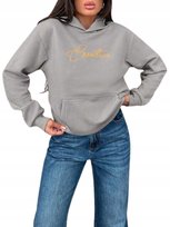 SHEIN BLUZA Z KAPTUREM DAMSKA BEŻOWA NADRUK S Ł6B Shein