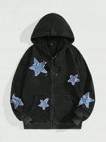 SHEIN CZARNA BLUZA MĘSKA Z KAPTUREM Z NASZYWKAMI GWIAZD M 1LA Shein