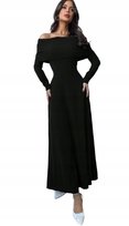 SHEIN CZARNA SUKIENKA MAXI Z DEKOLTEM ODKRYTE RAMIONA DŁUGI RĘKAW 36 1GC Shein