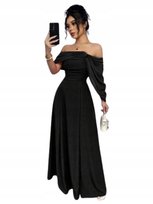 SHEIN CZARNA SUKIENKA MAXI Z ODKRYTYMI RAMIONAMI I MARSZCZENIAMI 38 11KB Shein
