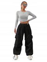 SHEIN CZARNE SPODNIE BOJÓWKI Z KIESZENIAMI I ŚCIĄGACZAMI 36 11EC Shein