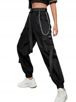 SHEIN CZARNE SPODNIE BOJÓWKI Z PASKAMI 38 11JD Shein