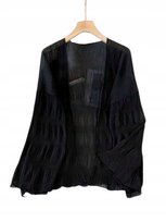 SHEIN CZARNY KARDIGAN OVERSIZE ZE STRUKTURĄ I KWADRATOWYM DEKOLTEM S 11KA Shein