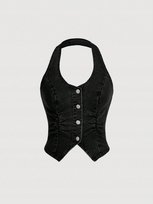 SHEIN CZARNY TOP NA GUZIKI Z MARSZCZENIAMI DENIMOWY 38 1LA Shein
