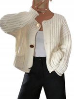 SHEIN ECRU SWETER DAMSKI Z DŁUGIMI RĘKAWAMI I GUZIKAMI CASUAL S 11DC Shein
