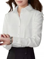 SHEIN GŁADKA BIAŁA KOSZULA DAMSKA Z DŁUGIM RĘKAWEM I KOŁNIERZYKIEM 36 1LA Shein