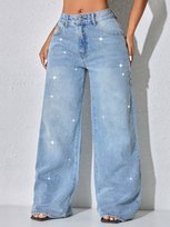 SHEIN JEANSY MOM JEANS LUZNE WYSOKI STAN Z CEKINAMI NIEBIESKIE XXL 1MA Shein