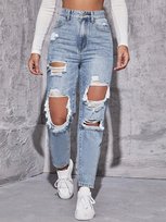 SHEIN JEANSY MOM JEANS Z PRZETARCIAMI I DZIURAMI W28 S S 1MA Shein