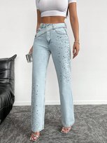 SHEIN JEANSY MOM Z EFEKTOWNYMI CEKINAMI I PASKIEM W PASIE 38 1MA Shein