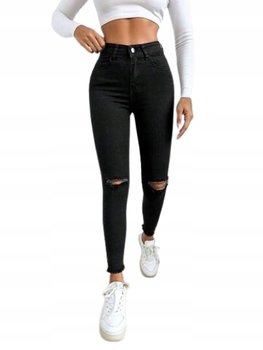 Shein Jeansy z Dziurami Czarne dla Niskich Kobiet L Łyb - Shein