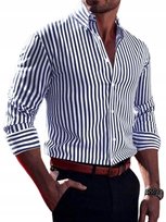 SHEIN KOSZULA MĘSKA ELEGANCKA WĄSKIE GRANATOWE PASKI SLIM M 11HA Shein