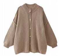 SHEIN LUŹNY SWETER DAMSKI Z ZŁOTYMI GUZIKAMI BEŻOWY L 1KA Shein