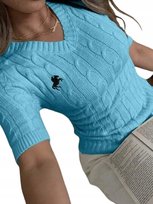 SHEIN NIEBIESKI SWETER Z KRÓTKIM RĘKAWEM WARKOCZOWY WZÓR S 11JA Shein
