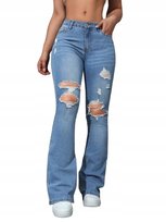 SHEIN NIEBIESKIE DZWONY JEANSY Z DZIURAMI I PRZETARCIAMI 28 1EF Shein
