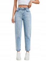 SHEIN PETITE NIEBIESKIE MOM JEANS Z WYSOKIM STANEM I ZAMKIEM Petite S 1ED Shein
